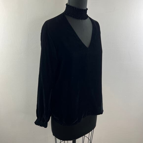 BAILEY 44 Black Velvet Choker V-Neckline Balloon Sleeve Blouse Top Shirt Size S - Picture 5 of 10